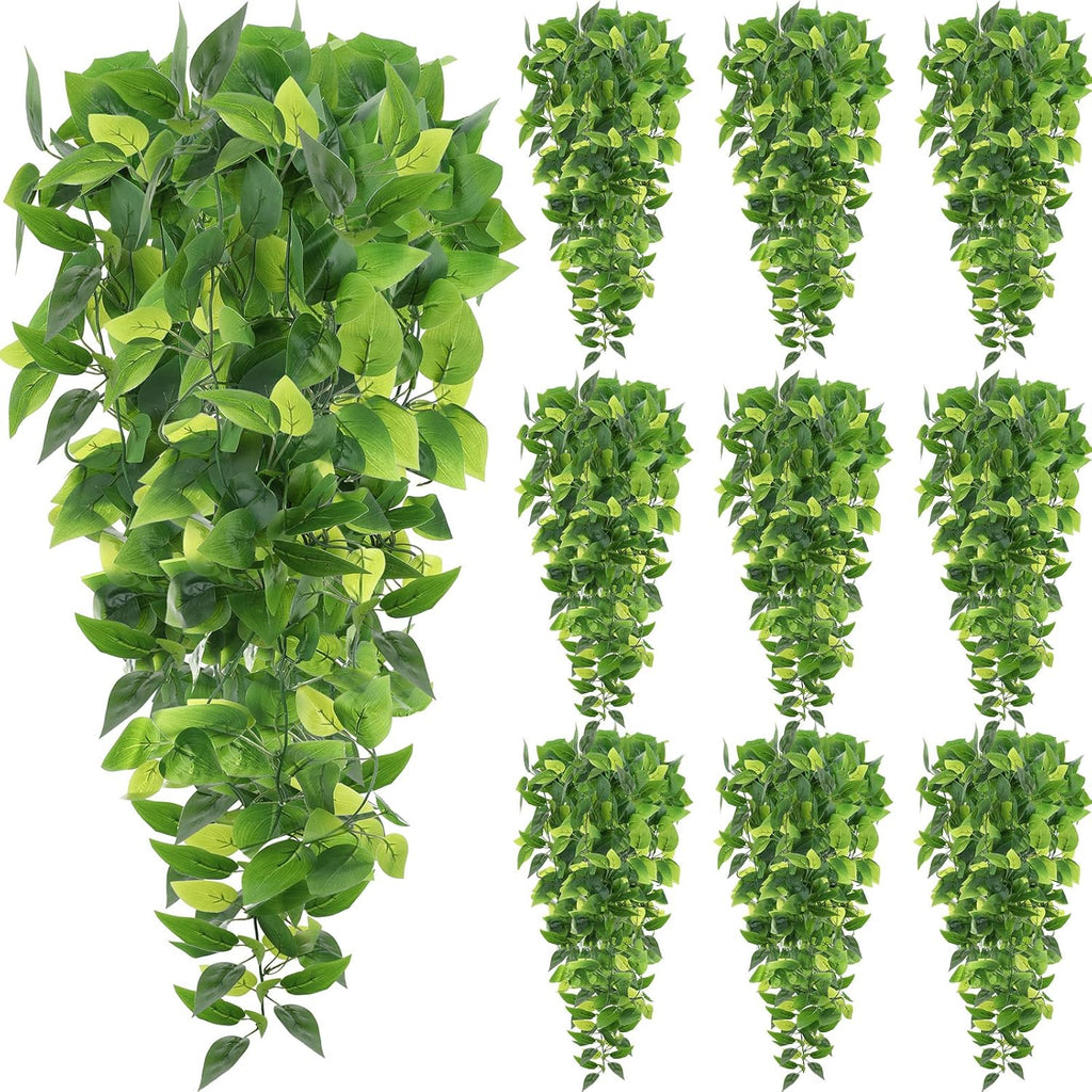 Hoteam 12 Pcs Artificial Hanging Plants 32 Inch Fake Ivy Vines with Fake Leaves Patio Artificial Plants Greenery for Living Room Indoor Outdoor Wall, No Basket (Pothos)