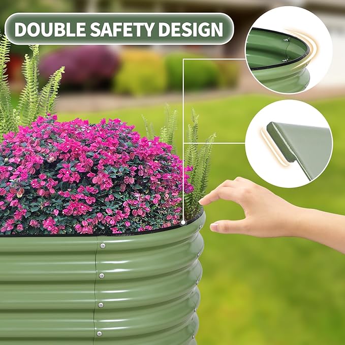 1MORE Galvanized Raised Garden Bed- Planter Garden Boxes Outdoor, Raised Beds for Gardening, 4x2x1.4ft Metal Garden Bed Kit for Vegetables Flower, Planter Raised Bed with Protective Tape & Tools.Green