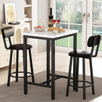 Dining Table Set, 23.6” Square Faux Marble Table with 2 PU Upholstered Backrest Chairs, 3-Piece Kitchen Dining Room Set for Small Spaces, Kitchen, Restaurant Furniture, White