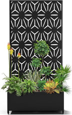15.7"×70.9"×35.4" Metal Raised Garden Bed with Trellis and Wheels - Tall Trellis Planter Box for Climbing Plants, Vegetables & Vines - Outdoor Privacy Planters for Patio (Black-Star)