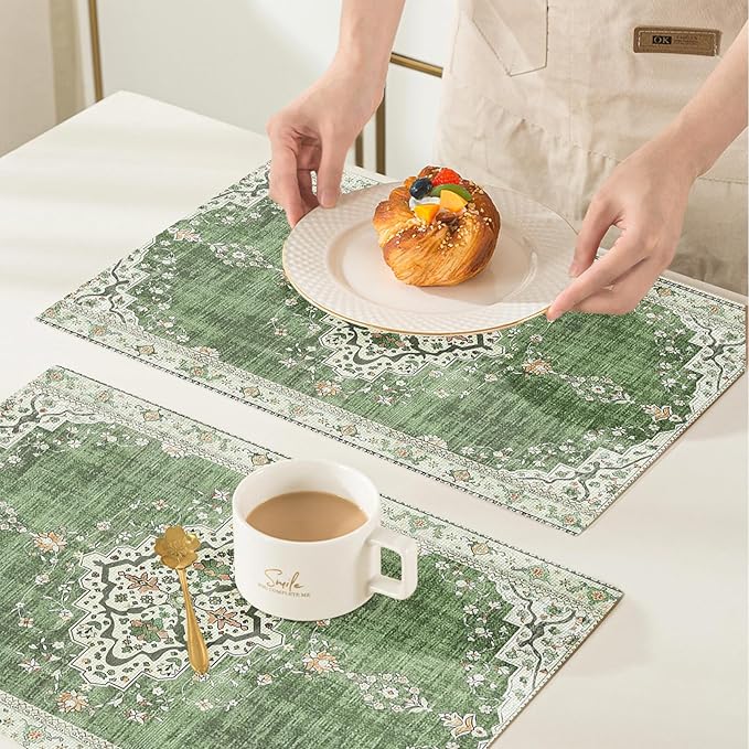 Snycler Table Runner Boho Table Runners Vintage Elegant Farmhouse Table Center Linen Decor for Home Dining Party Entrance (12x18 Inch ,Set of 4) Light Green