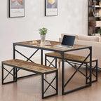 VECELO Kitchen Dining Table Set for 4 to 6, 55" Wood Dinette 2 Benches with Metal Frame for Dinner Breakfast Nook and Small Space, Brown