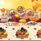 452 Pcs Turkey Thanksgiving Party Supplies for 50 Guests, Fall Thanksgiving Paper Plates Napkins Cups Tablecloth Cutlery Straws Tableware Set for Autumn Friendsgiving Party Decorations