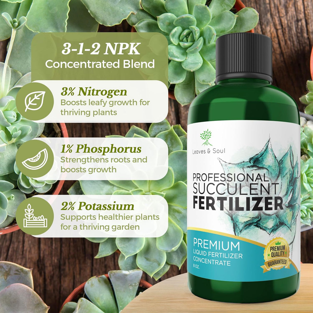 Professional Liquid Succulent Plant Fertilizer | 3-1-2 Concentrate for Plants and Flowers | Multi-Purpose Blend & Gardening Supplies | 8 oz Bottle