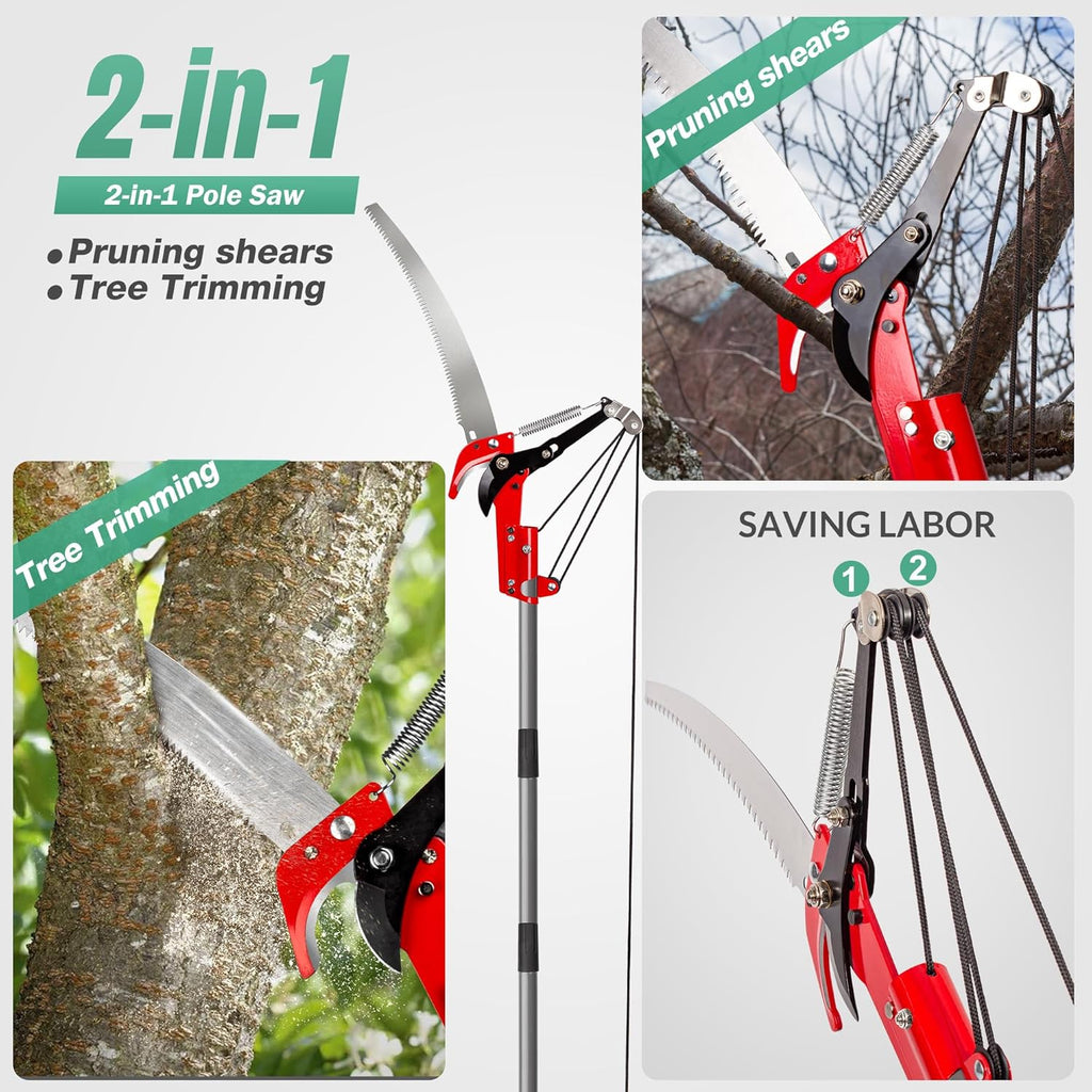 Suchtale 10ft Pole Saw, Manual Tree Pruner with Sharp Steel Blade, Trimmer with Scissors and High Strength Lightweight Handles for Pruning High Branches, Shrubs and Twigs at Forest Yard Garden Patios