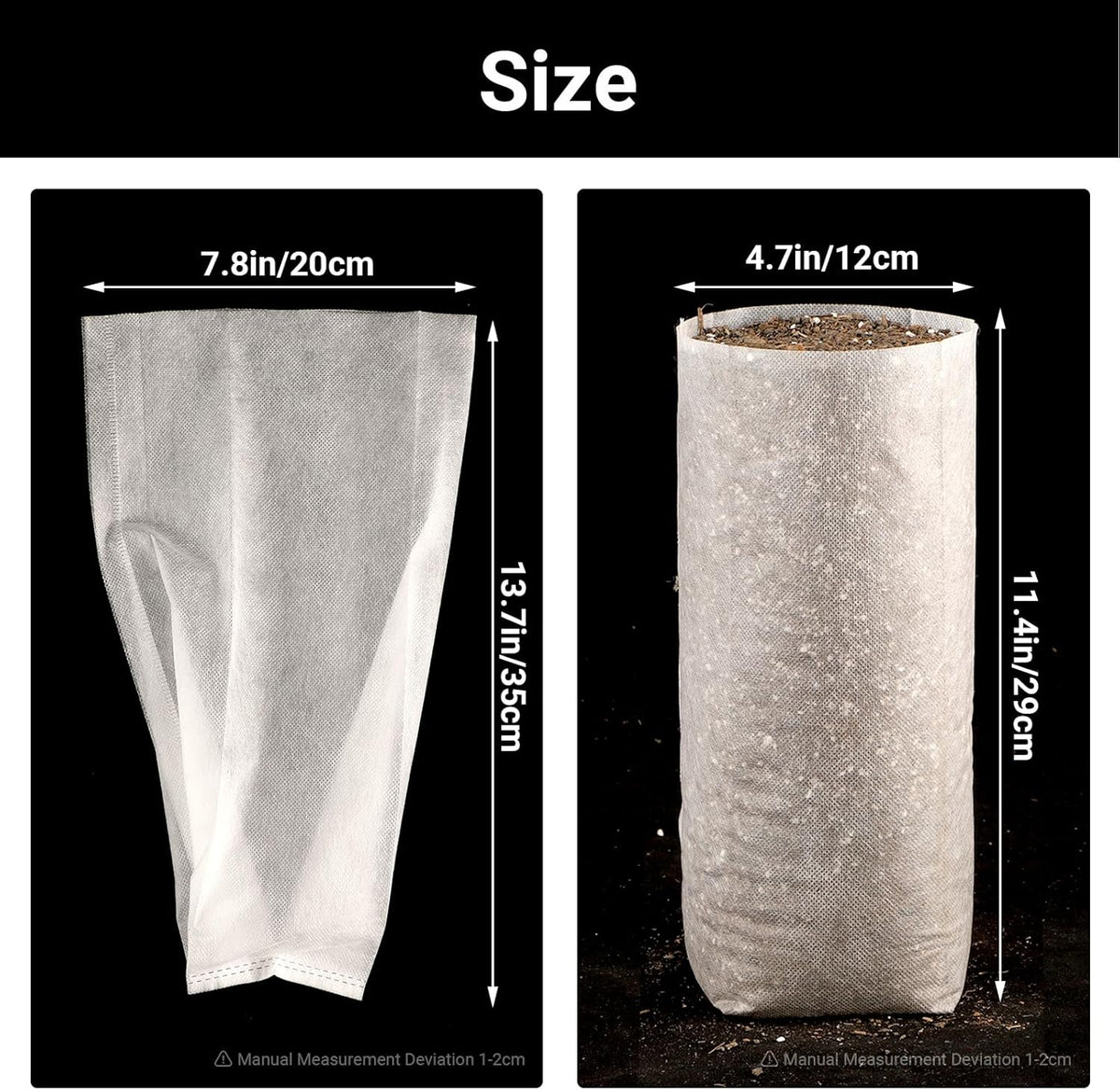 Nursing Growing Pouch, 200 PCS 7.8 x 13.7 Inches Breathable Non-Woven Plants Nursery Grow Bags, Aeration Fabric Seedling Pots Container for Vegetable, Flower, Plant Grow, White
