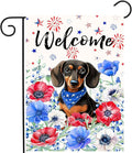 4th of July Dachshund Garden Flag Red White Blue Floral Weiner Dog Yard Flags Small Memorial Independence Day Banner 12x18 Double Sided for Outside Outdoor Patriotic Decor