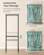 SONGMICS Clothes Rack, Freestanding Wardrobe Closet, Metal Clothing Racks, Heavy-Duty Garment Rack with Adjustable Shelves, Hanging Rods, Dividable, 15.8 x 47.2 x 70.9 Inches, Ink Black ULGR423B01