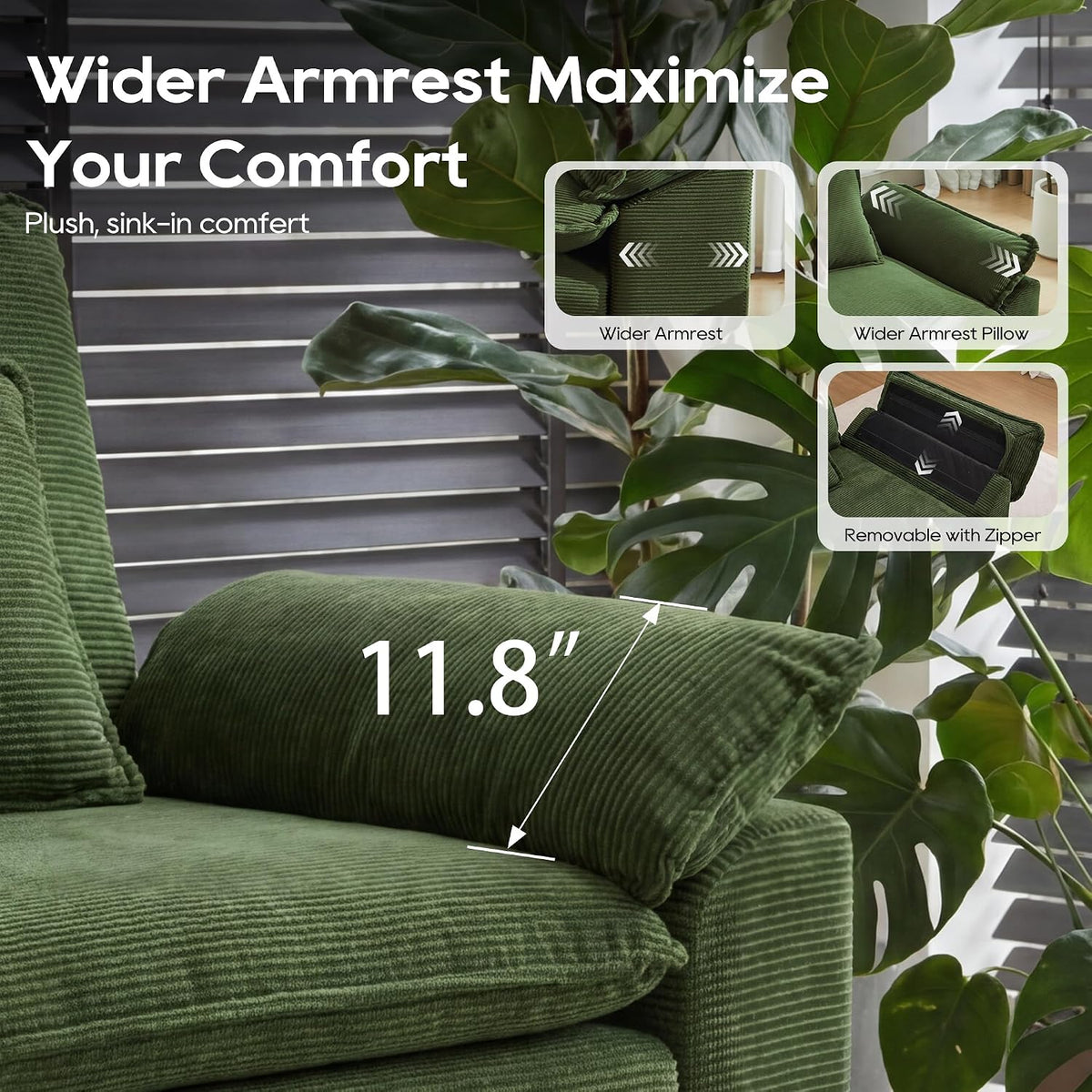 URRED Oversized Modular Sectional Sofa，Solid Green：122" U Shaped | Modern Comfy Cloud Couch with Movable Ottoman and Pillow, Deep Seat Couches for Living Room, Bedroom or Apartment