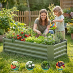 Galvanized Raised Garden Bed - 4x2x1ft (2Packs) Metal Garden Planter Box Outdoor | Steel Raised Bed Kit with Bracing Rods, Gloves for Gardening Vegetables Fruits and Flowers (Olive Green)