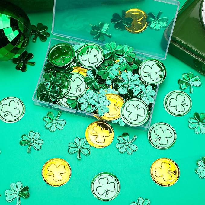 MARFOREVER St. Patrick's Day Shamrock Confetti, Green Gold Shamrock Metallic Foil Glitter Confetti Clover Scatters Table Centerpiece Decorations for St Patrick's Day Party Irish Birthday Supply Favors