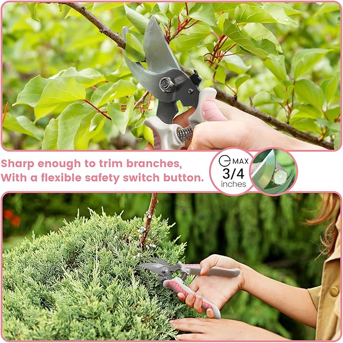 Garden Tools, 8 Piece Gardening Tools with Bag, Heavy Duty Stainless Steel Garden Tools Set, Outdoor Hand Tools, Ideal Garden Tool Kit Gifts for Women Pink.