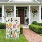CROWNED BEAUTY Spring Garden Flag Floral 12x18 Inch Double Sided for Outside Tulips Welcome Burlap Small Yard Holiday Decoration