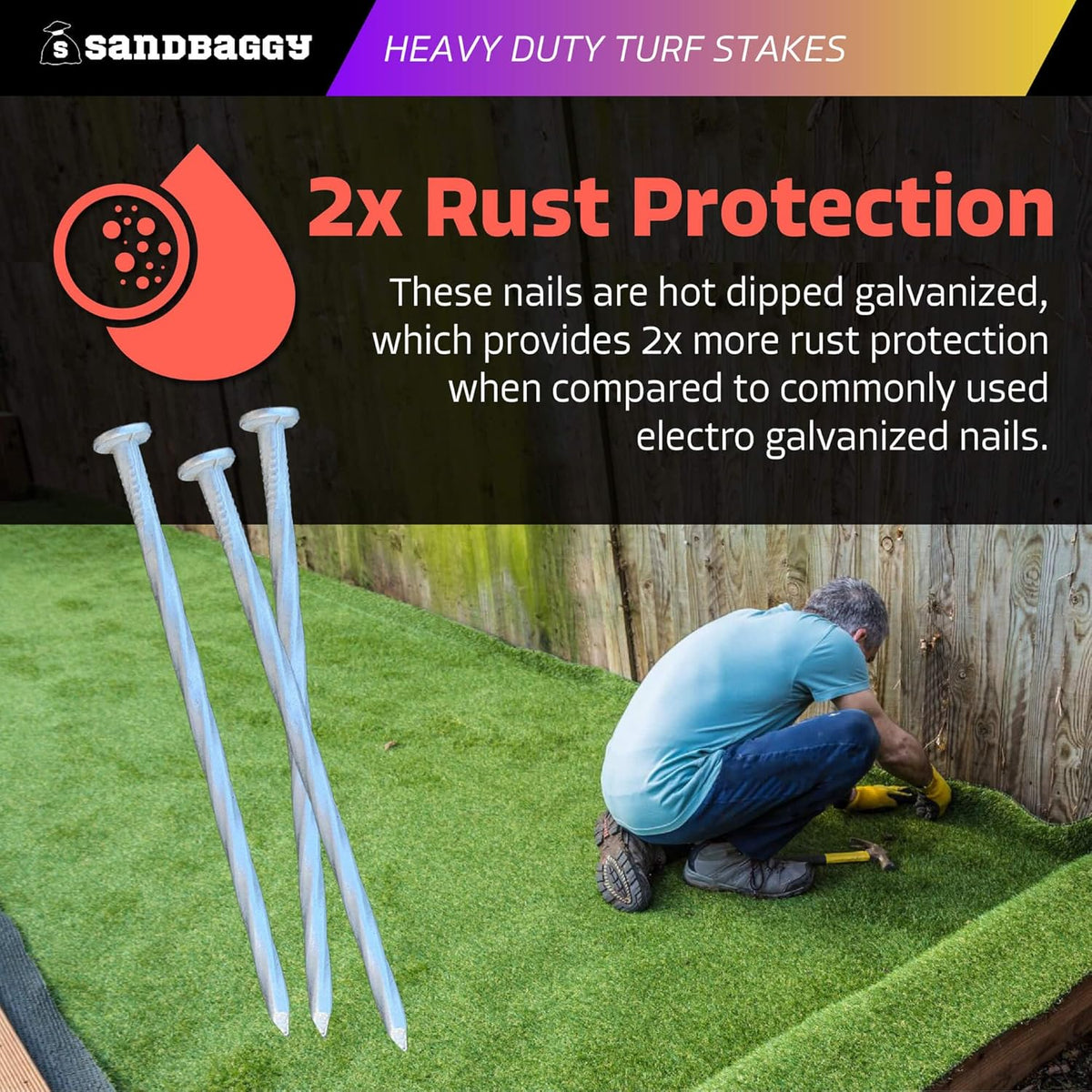 Sandbaggy 6" Heavy Duty Galvanized Artificial Turf Stakes - Spiral Landscape Nails - Ground Spikes/Pins for Synthetic Grass, Lawn, Edging, Weed Barrier Fabric, Garden (6 inch - Heavy Duty, 100, Count)