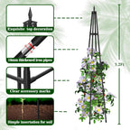 5.2FT Obelisk Trellis for Climbing Plants Outdoor, 16mm Rust-Proof Extra Thickened Plastic-Coated Metal Pipes, Indoor Climbing Support for Potted Plants, Vines, Flowers Stands,Black