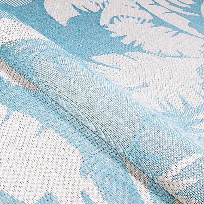Couristan Monaco Indoor Outdoor Area Rug – Coastal Flora 2'3" x 7'10" Runner in Ivory Turquoise – Flatwoven, Hose Washable, Pet Friendly Rug for Patio, Porch and Home Decor