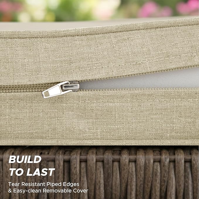 Outdoor Chair Cushions, Water-Resistant & Fade-Resistant, Patio Furniture Lawn Dining Chair Seat Replacement with Mid Back, Ties Zipper, Removable Cover, 18 x 16.5 Inch, Set of 1, Beige