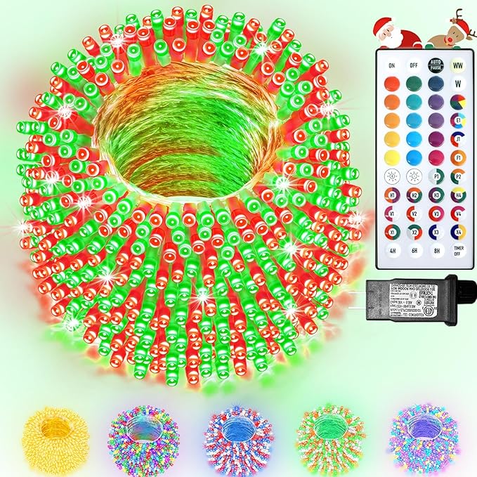 164FT 500LED Christmas Lights Color Changing, 35 Colors String Lights with Remote Timer, Waterproof Twinkle Fairy Light Clear Wire for Bedroom Indoor Outdoor Holiday Wedding Party Xmas Tree