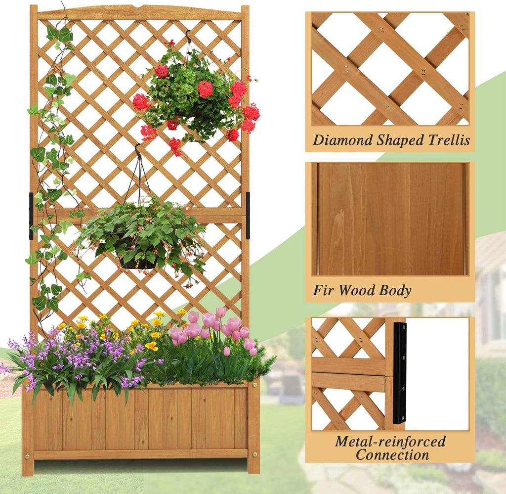 S AFSTAR Raised Garden Bed Outdoor Set of 2, 35.5x17.5x71-inch Planter Box with Trellis & Removable Bottom Base, Trellis Planter for Hanging Baskets, Idea for Patio Balcony Yard Against Wall