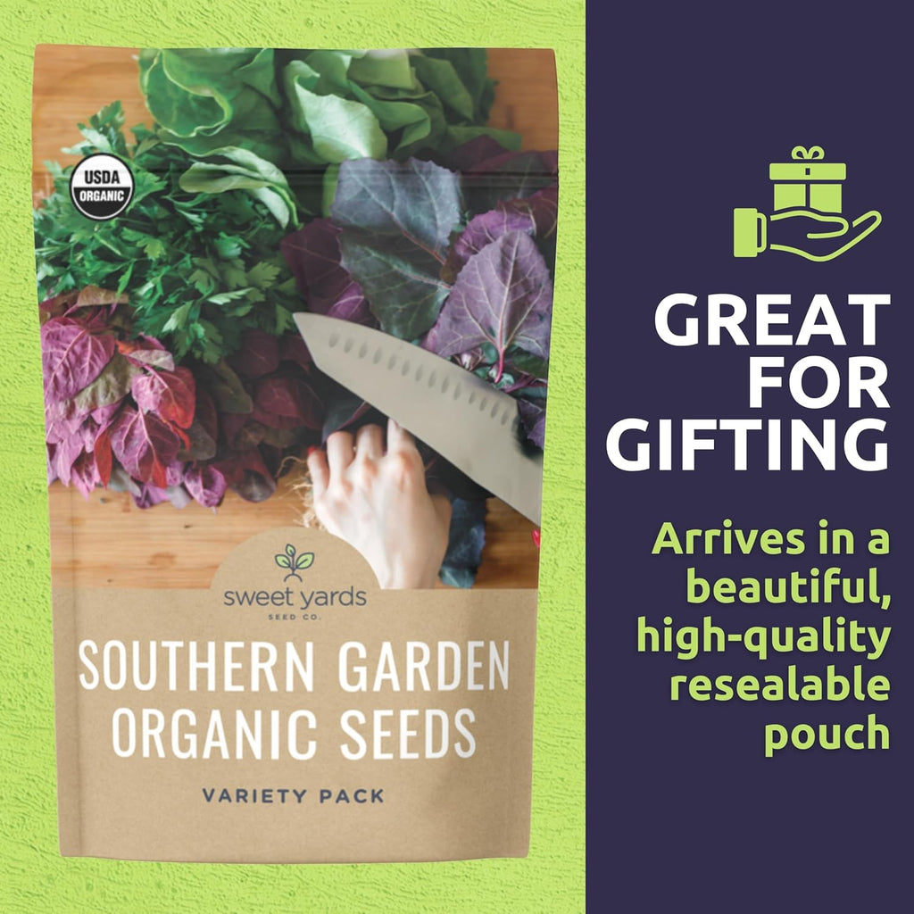 Organic Southern Garden Seeds Variety Pack - 10 Individual Packs - 2025 Season - Sugar Ann Snap Pea, Sweet Crimson Watermelon and More! for Indoor & Outdoor Planting (Non-GMO, Certified Organic)