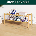 Smiry Bamboo Shoe Rack for Closet, 2 Tier Wooden Stackable Shoe Organizer, Free Standing Shoes Storage Shelf for Entryway, Front Door Entrance, Natural