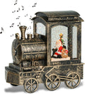 GenSwin Christmas Snow Globe Lantern Train Water Swirling Glitter with 6H Timer, Musical LED Lighted Battery Operated Santa Claus Scene for Christmas Home Decoration and Gift(Copper)