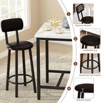 Dining Table Set, 23.6” Square Faux Marble Table with 2 PU Upholstered Backrest Chairs, 3-Piece Kitchen Dining Room Set for Small Spaces, Kitchen, Restaurant Furniture, White