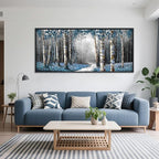 HKDGOKA Large Landscape Wall Art, Gray Blue Birch Tree Abstract Canvas Painting Picture Modern Misty Forest Artwork Framed for Living Room Bedroom Office Kitchen Home Wall Decor 71"x32"