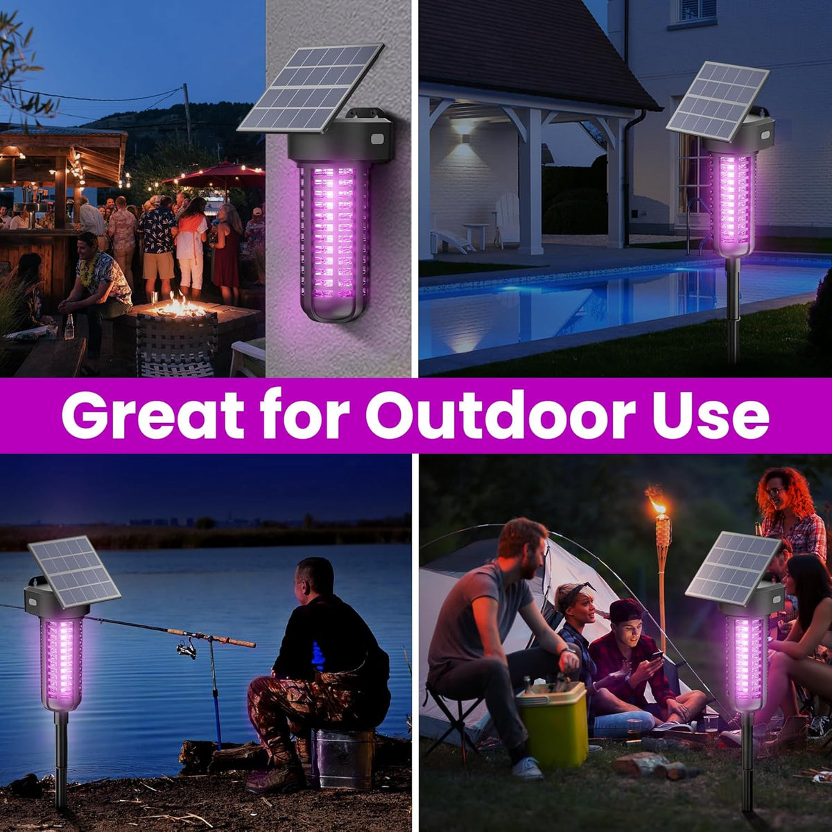 Solar Powered Bug Zapper Light 2 Pack Waterproof Outdoor Mosquito Killer Lamp Auto On/Off Cordless Garden Mosquito Zapper