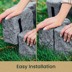 Beuta Landscape Edging | Garden Edging Border | Faux Stone Blocks for Lawn Edging, Flower Beds & Yard Edging – 4 Pack | Each Section Has 6 Blocks 48" L x 4" W x 6.5" H | 8 Spikes | Greystone