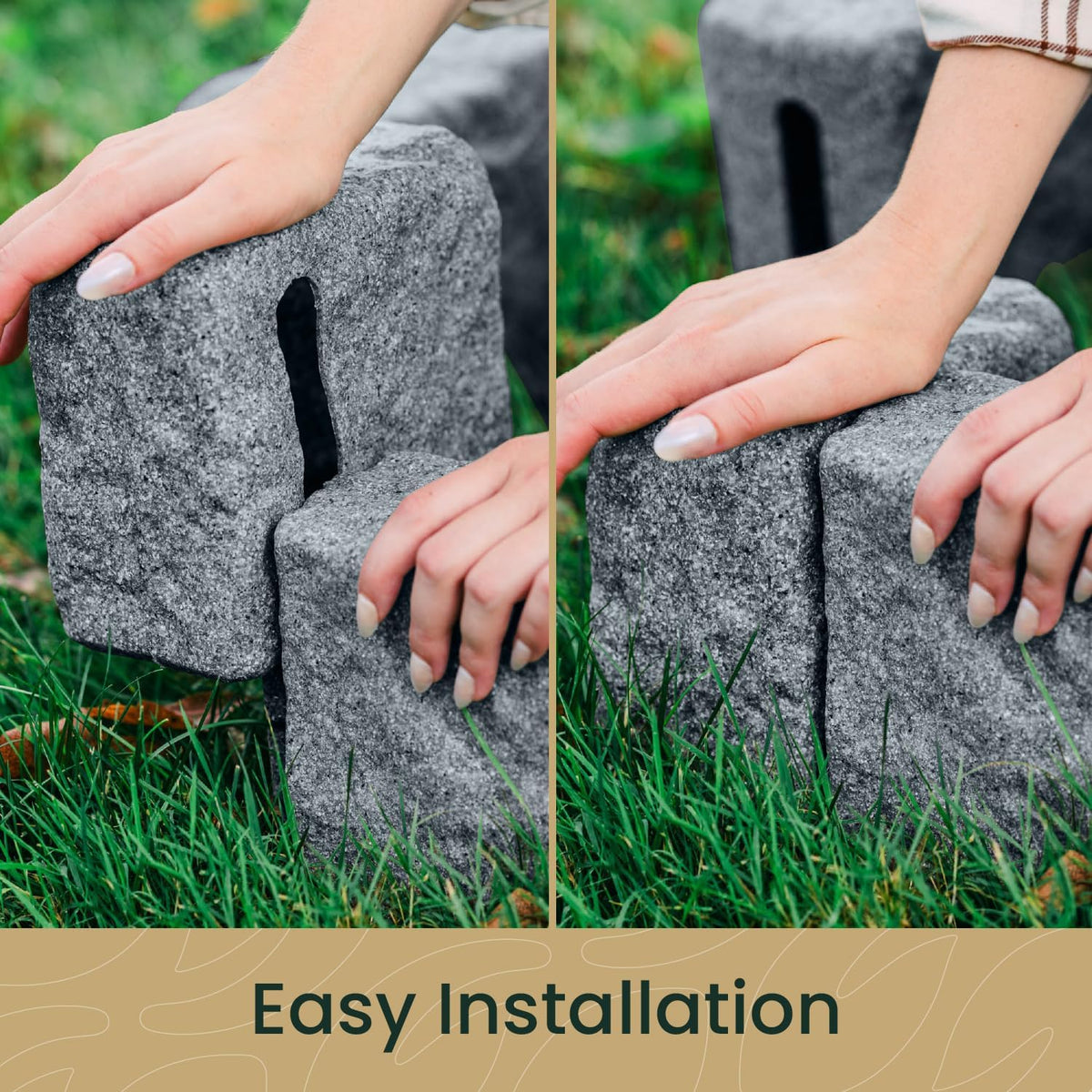 Beuta Landscape Edging | Garden Edging Border | Faux Stone Blocks for Lawn Edging, Flower Beds & Yard Edging – 4 Pack | Each Section Has 6 Blocks 48" L x 4" W x 6.5" H | 8 Spikes | Greystone