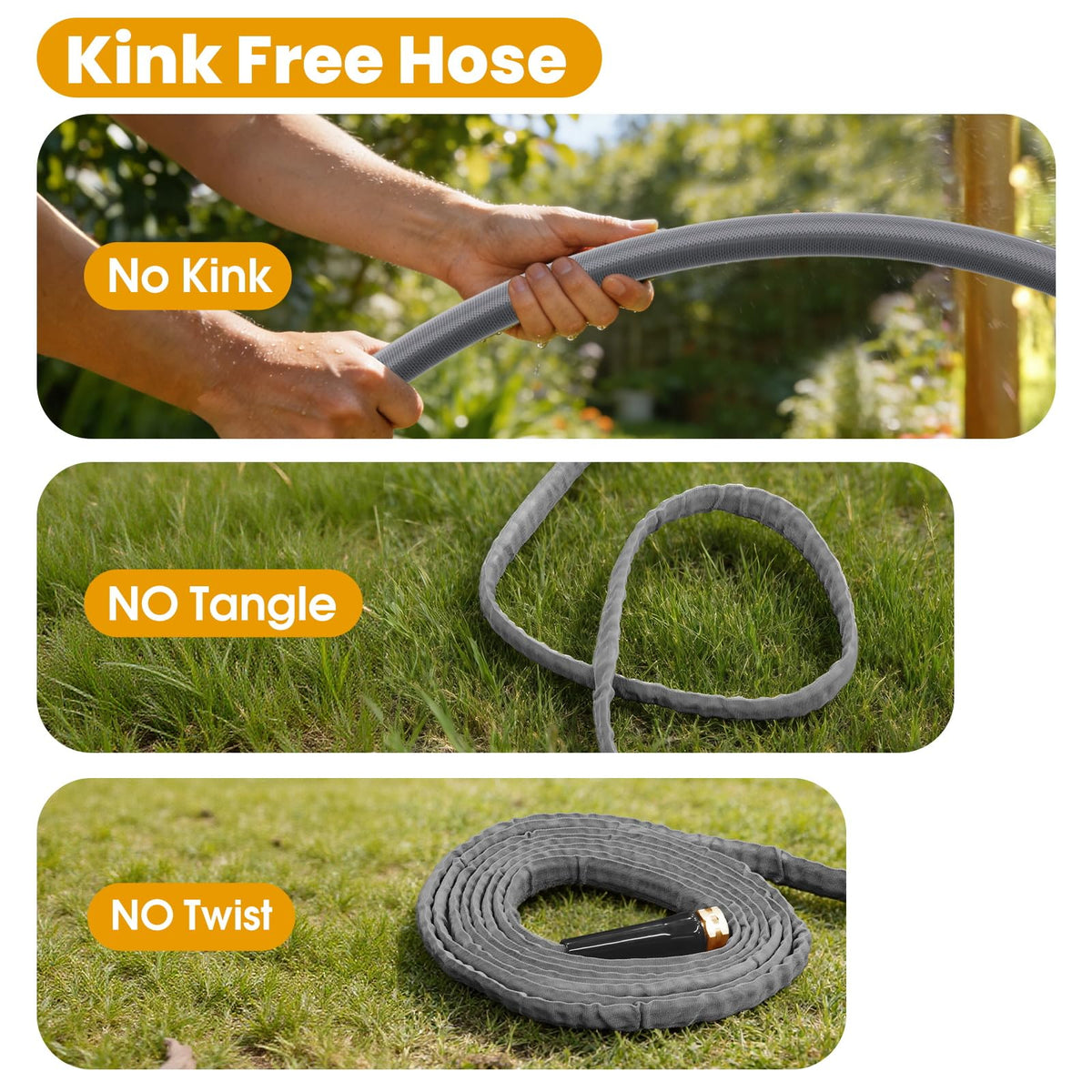 Garden Hose 50 FT, Non-Expanding Water Hose, Ultra-Light & Flexible, Burst-Resistant, Kink-Free, High-Pressure Garden Hose All-Weather Use for Lawns, Gardens, and Outdoor Cleaning
