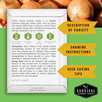 Yellow Sweet Spanish Onion Seed for Planting - 2 Packets with Instructions to Plant and Grow Long Day Onions in Your Home Vegetable Garden - Non-GMO Heirloom Variety - Survival Garden Seeds
