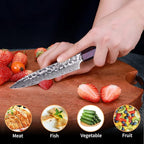 FINDKING 5 Inch Kitchen Utility Knife with ABS sheath, Multi-Purpose Japanese Paring Knife, Damascus Steel Blade, Resin Octagonal Handle, Small, for Fruits Vegetables (Eternity Series)