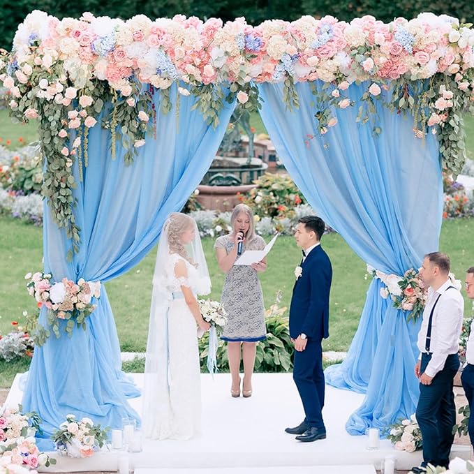 Wokceer Dusty Blue Wedding Arch Draping Fabric Backdrop 3 Panels 28.7" X 20FT Sheer Drapes Fabric for Wedding Arbor Ceremony Party