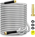 SPECILITE 125 FT Garden Hose, 304 Stainless Steel Metal Heavy Duty Flexible Water Pipe, Kink Free, Durable, Lightweight for Yard, Outdoor with Rubber Grip