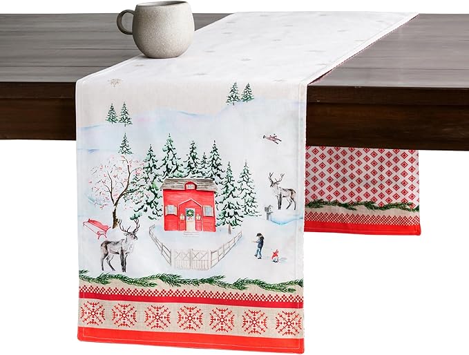 Maison d' Hermine Table Runner 100% Cotton Double Layer Table Runners 108 inches Long for Thanksgiving Christmas Decorations Home Kitchen Dining Party Wedding (Rural Christmas, 14.5" x 108")