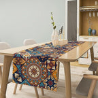 Vintage Mandala Table Runner, Bohemian Brown Blue Tile Traditional Indian Flowers Table Runner for Kitchen Dining Table Office Wedding Party Holiday Home Decor, 13x90inch