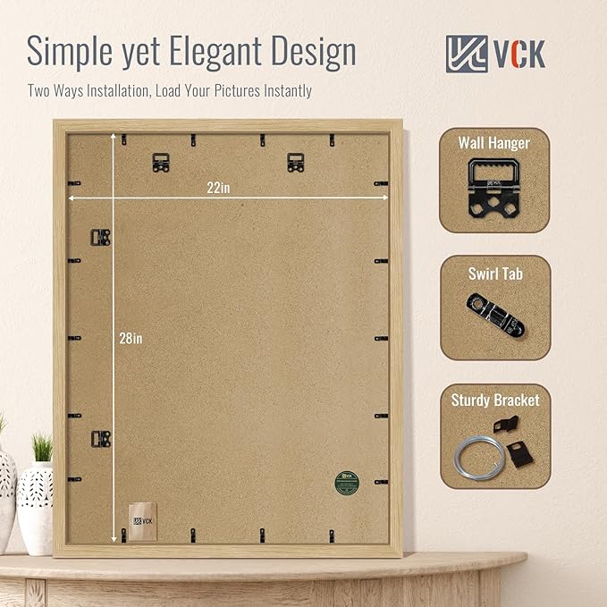 VCK 22x28 Poster Frame Set of 4 - Oak, Gallery-Quality Wood Picture Frames, 1.1-Inch Wide Border, Polished Plexiglass, Vertical or Horizontal Wall Display for Photo/Art/Prints, Natural Oak