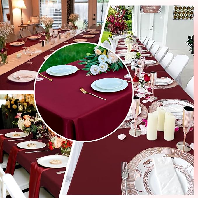 Burgundy 6 Pack Polyester Table Cloth 60 x 102 Inch, Rectangle Tablecloths for 6 Foot Tables Washable Table Cloth for Party Wedding