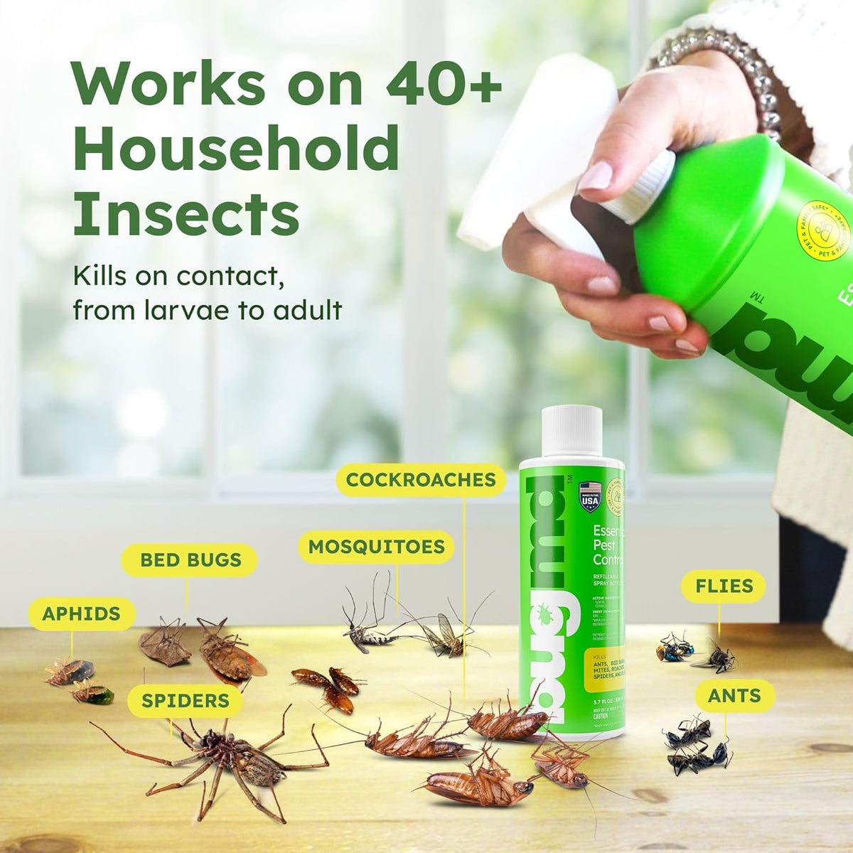 BugMD Ant Killer & Bug Spray - Roach and Cockroach Killer Indoor, Spider Spray for Home, Fly and Insect Defense, Natural, Safe with Essential Oils, Plant-Powered, Pest Control - Starter Kit