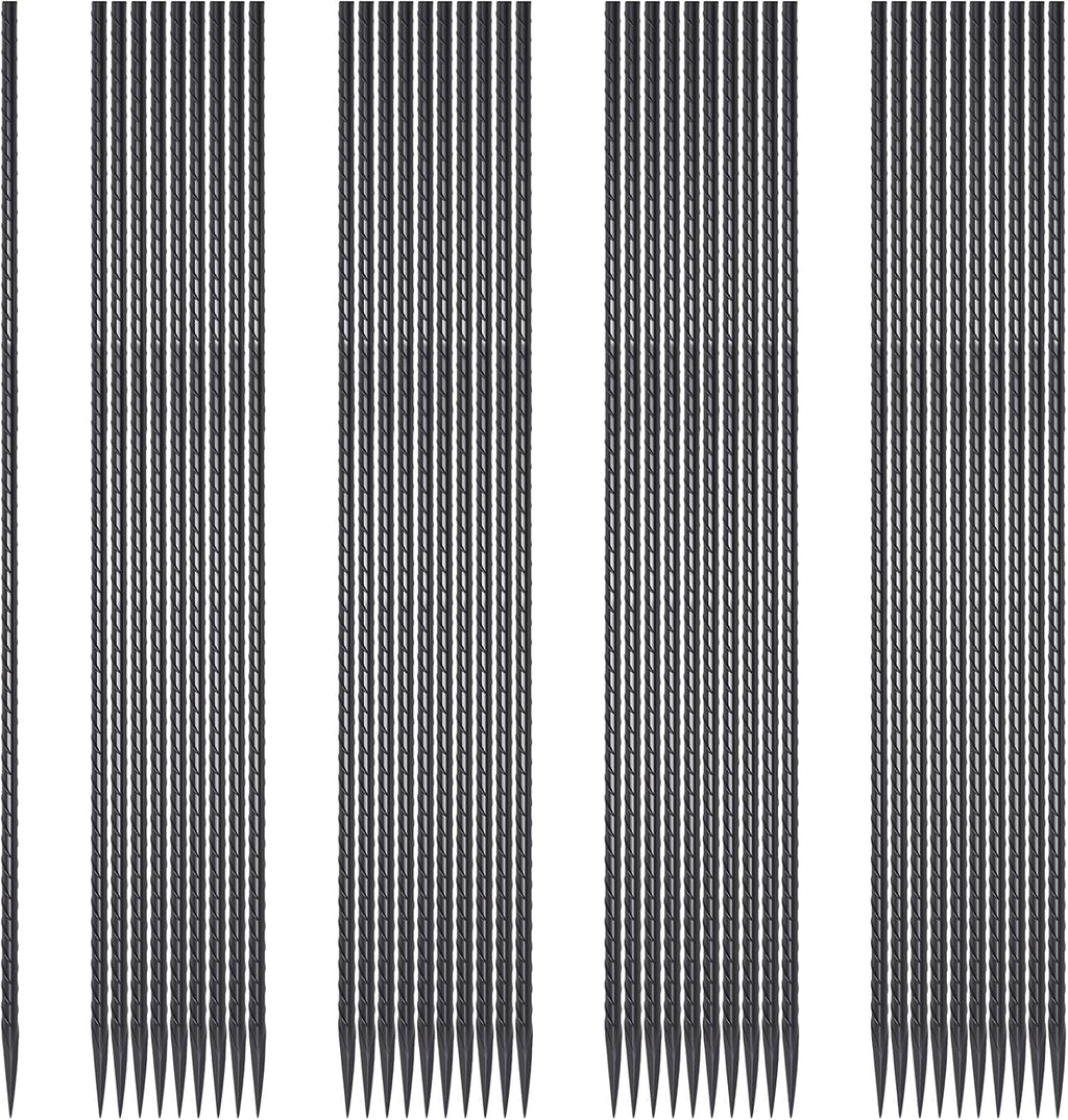 Rebar Stakes 24 Inch 40 Pack Straight Ground Stakes 1/4 Inch Diameter Heavy Duty Metal Spikes with Chisel Point End for Landscape Timber, Cement and Concrete Form, Black