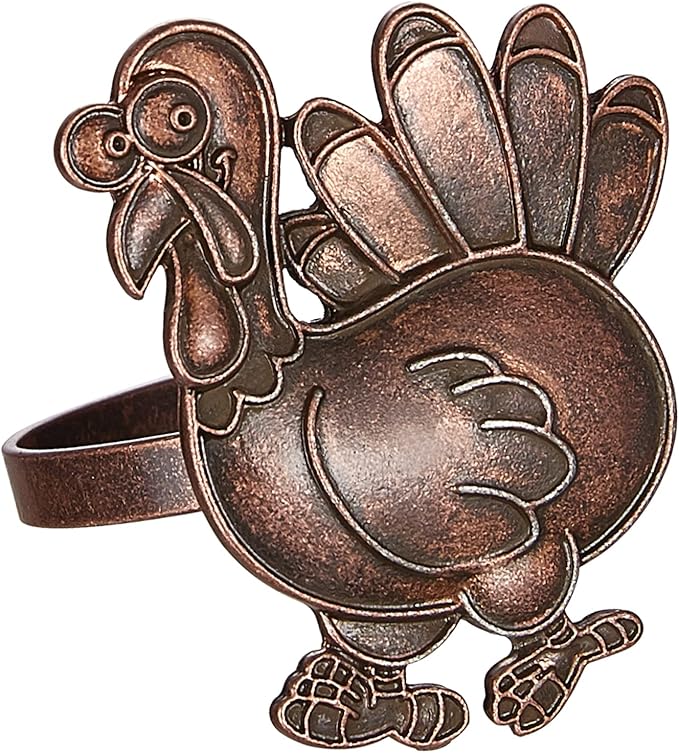 Halatool Thanksgiving Bronze Turkey Napkin Rings Set of 6, Funny Metal Festival Napkin Holders for Thanksgiving Weddings Holidays Gathering Dinner Party Decorations