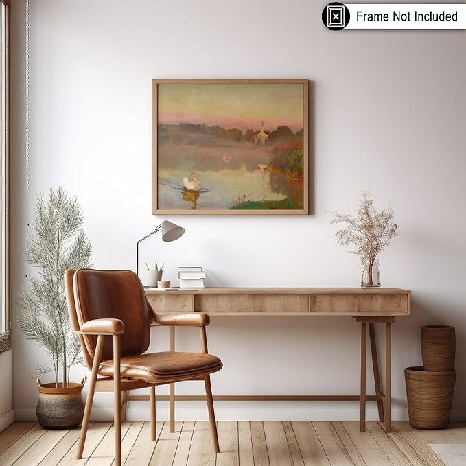 Poster Master Vintage Pond in Radziejowice - Retro Swan Print - Lake Landscape - Farmhouse Animal Lover - Aesthetic Living Room or Office Decor, 18x24 Unframed Wall Art