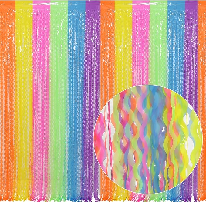 4 Pack Colorful Foil Fringe Curtain Backdrop - 3.3 x 6.6ft Wavy Rainbow Tinsel Backdrop Curtain Metallic Streamers Holiday Photo Booth Party Decorations
