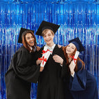 GOER 3.2 ft x 9.8 ft Metallic Tinsel Foil Fringe Curtains Party Photo Backdrop Party Streamers for Birthday,Graduation,New Year Eve Decorations Wedding Decor (Navy Blue,3 pcs)