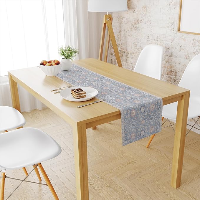 Snycler Table Runner Boho Table Runners Vintage Elegant Farmhouse Table Center Linen Decor for Home Dining Party Entrance (13x108 Inch) Blue