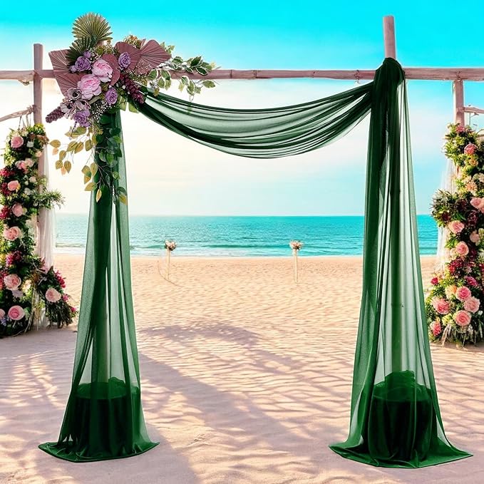 MDS Halloween Chiffon Draping Fabric - 2 Panel, 30" Wide x 20ft Long - Sheer Spooky Arbor & Canopy Drapery for Haunted House Backdrops, Party Ceilings, DIY Costumes & Themed Events - Hunter Green