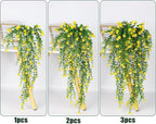 RECUTMS Outdoor Fake Hanging Plants,Hanging Plant Vine,Faux Eucalyptus Leafs Greenery Vine Plant Faux Plants Fake Plants Greenery for Jungle Theme Party Wedding Decoration(Yellow)
