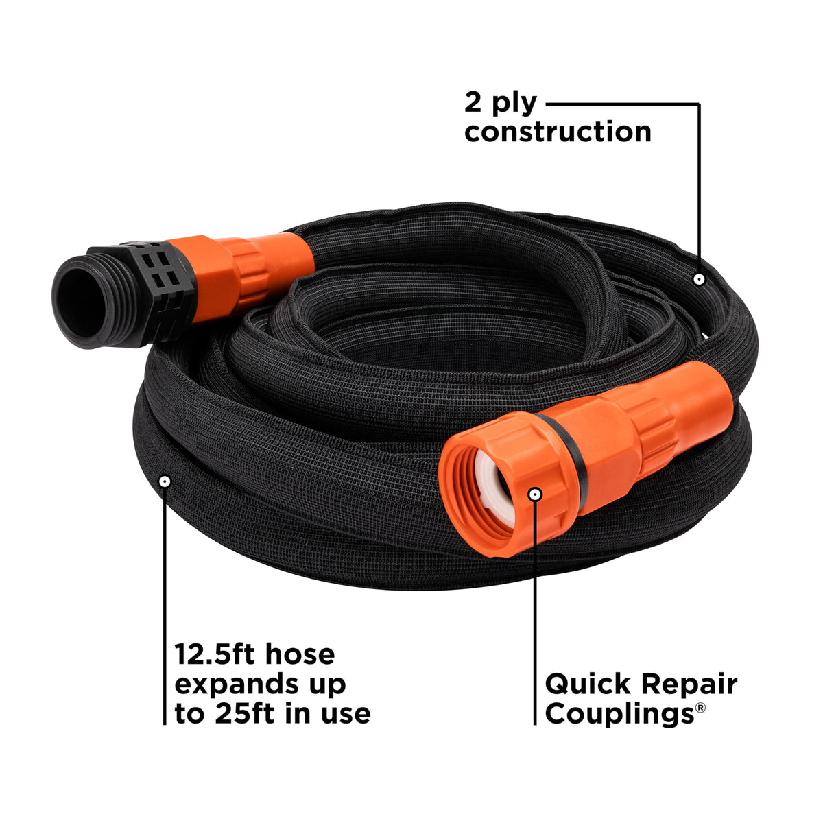 Black + Decker® 25 ft x 5/8 in, Expanding Garden Hose – Lightweight, Kink-Resistant, Quick Repair Couplings® BXMHBB22182